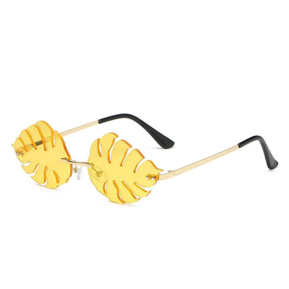 Yellow Monstera Leaf Rimless Sunglasses Festival Rave